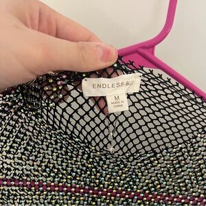 Endless Blu/ Lane 201 Black Mesh Rhinestone layering top, size medium